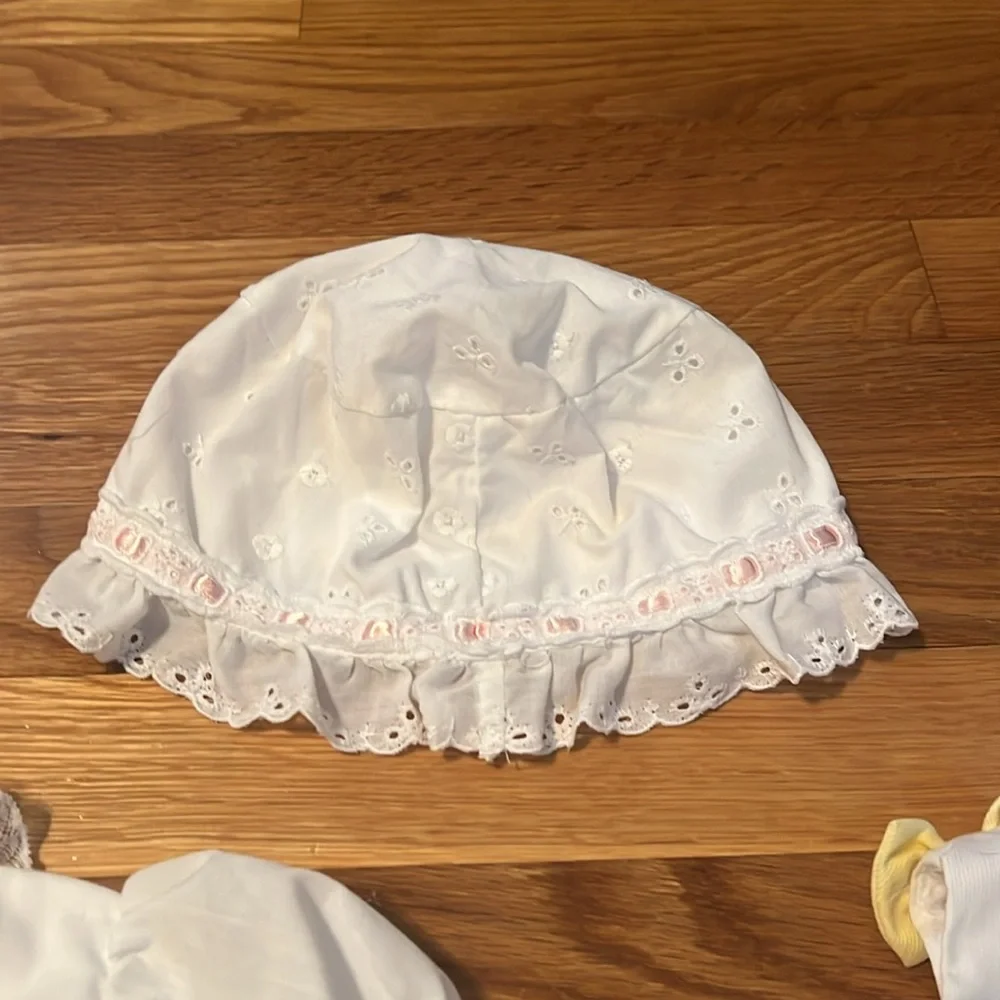Baby Sarah Louise smocked White‎ Dress (6months), Pink butterfly Romper, and hat